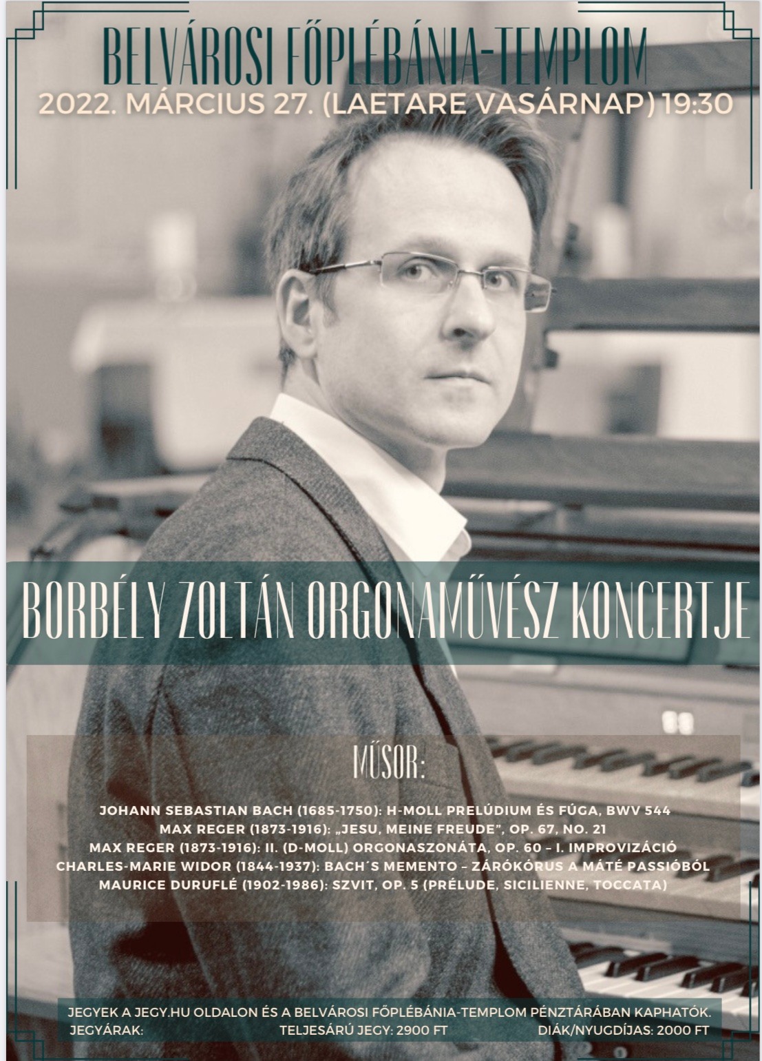 Organ recital, Inner City Parish Church - Belvárosi Főplébánia-templom, Budapest, Hungary, 2022, program: Bach, Reger, Widor, Duruflé